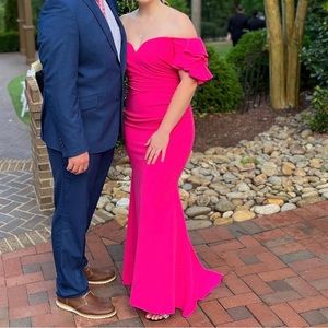 Badgley Mischka Oraigami Off the Shoulder Gown Pink